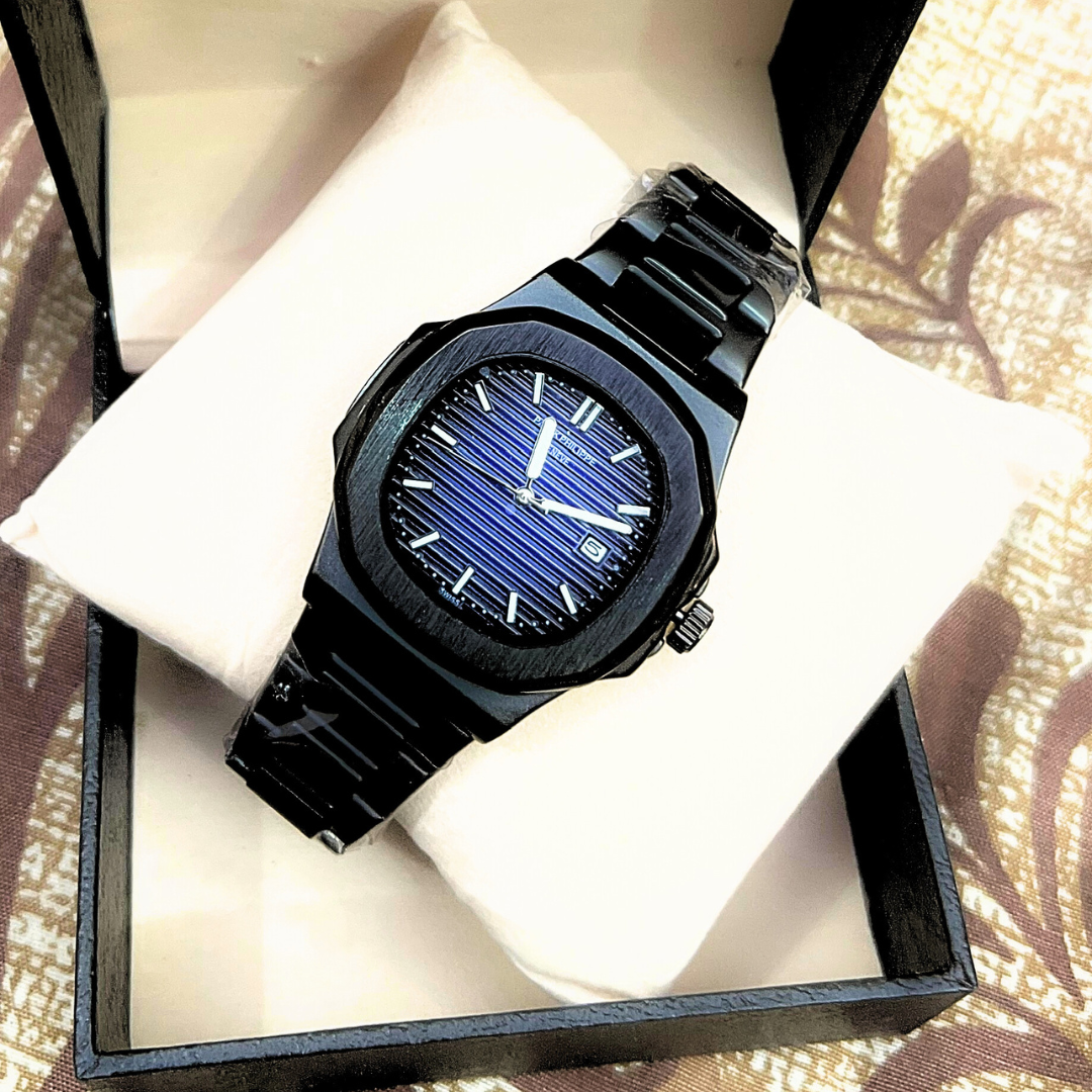 Patek Philippe Genève Nautilus Black Strap with Black & Deep Blue Dial